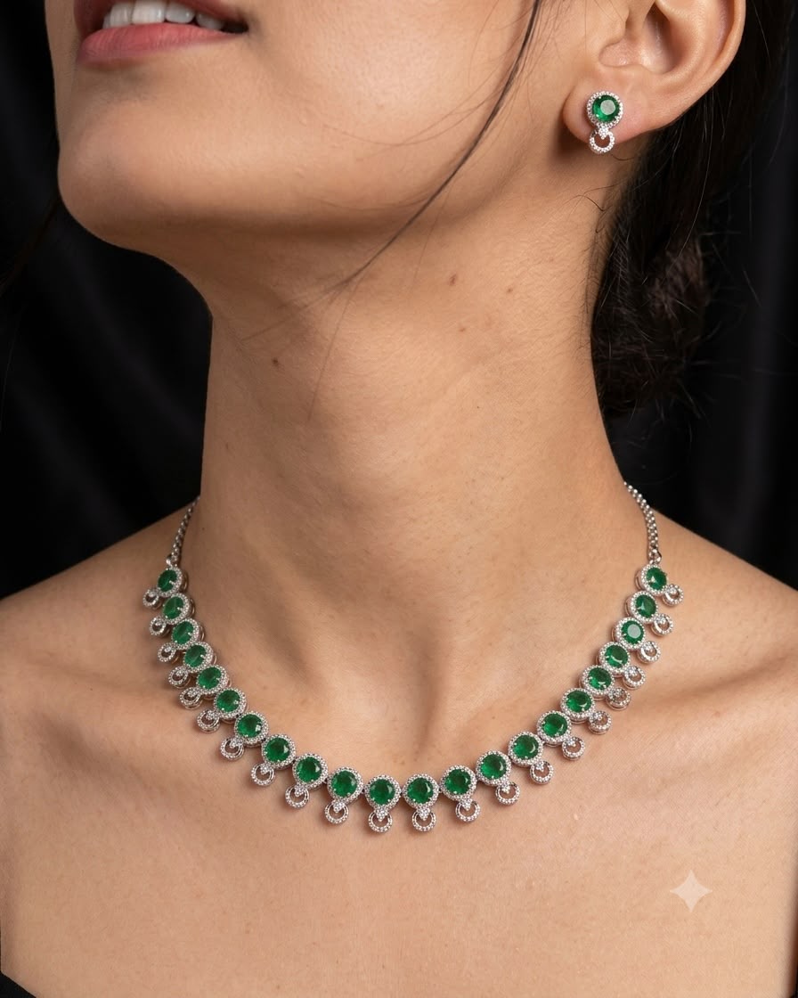 Silver plated American Diamond necklace set