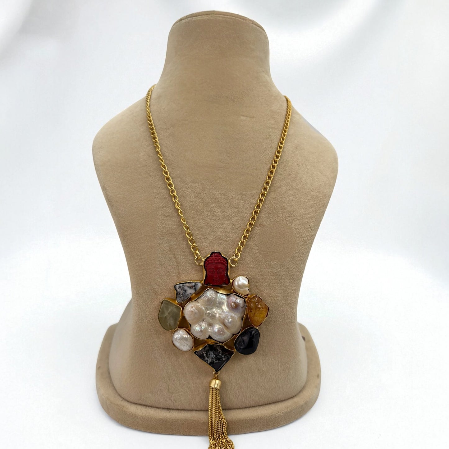 Handmade natural stones pendant with chain