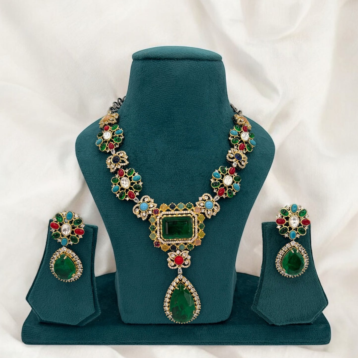 Premium navratan necklace set