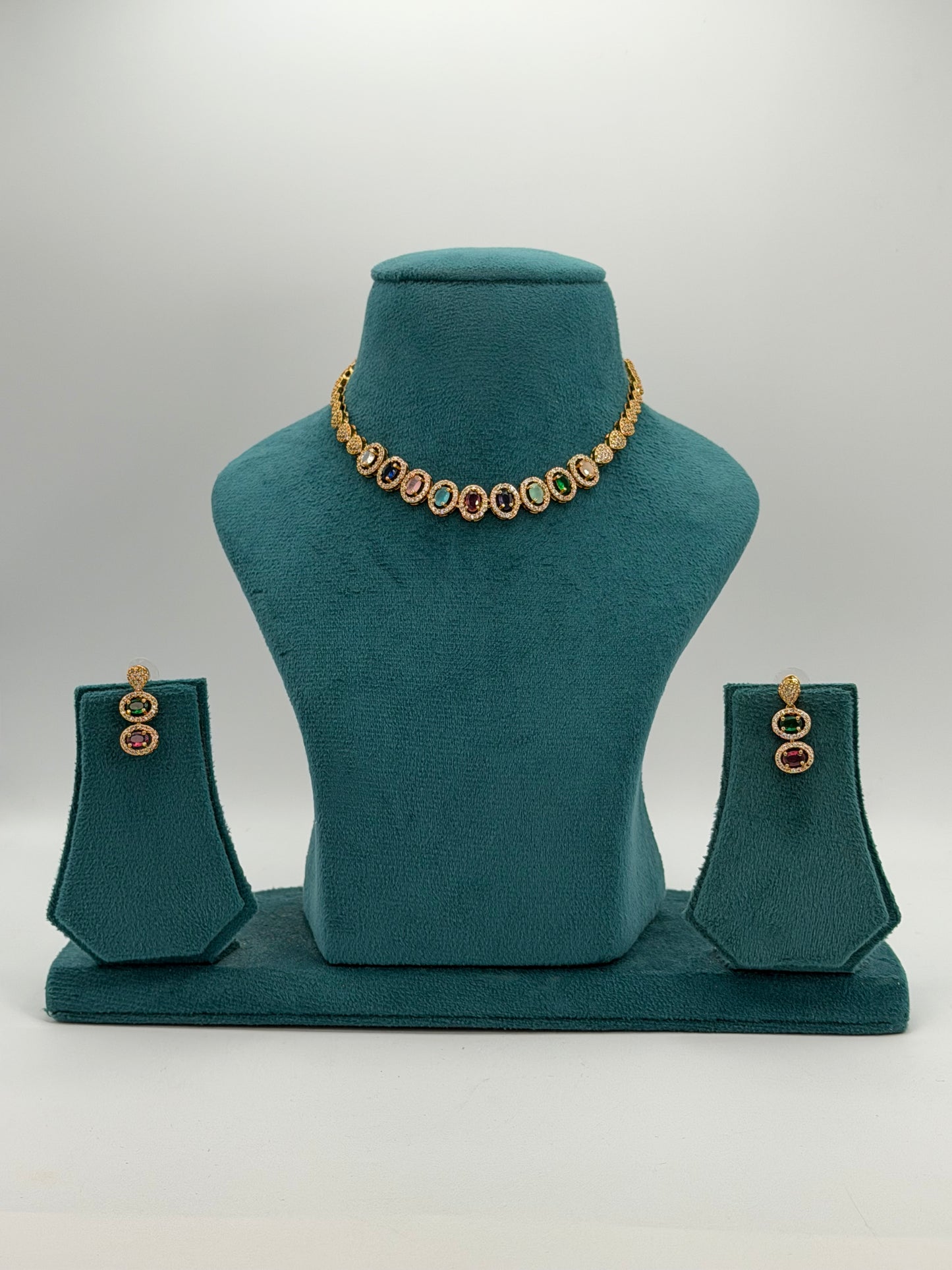 Gold plated multi coloured necklace set