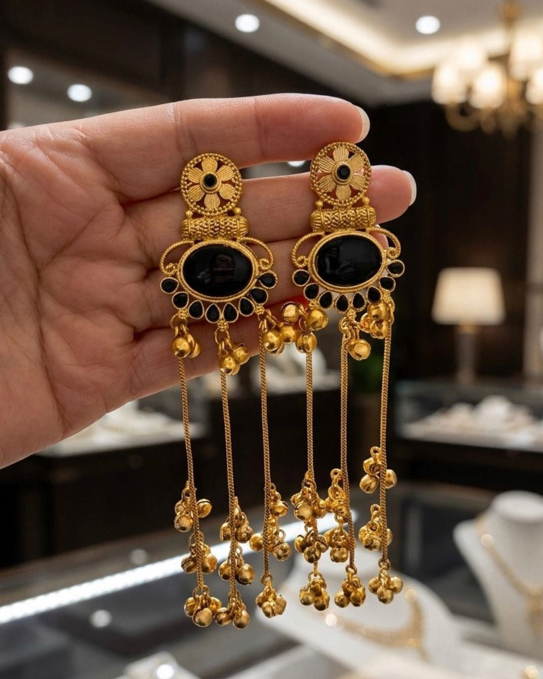 Gold plated black Kashmiri earrings