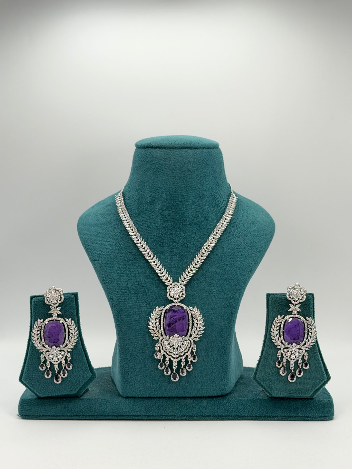 Silver plated American Diamond necklace set
