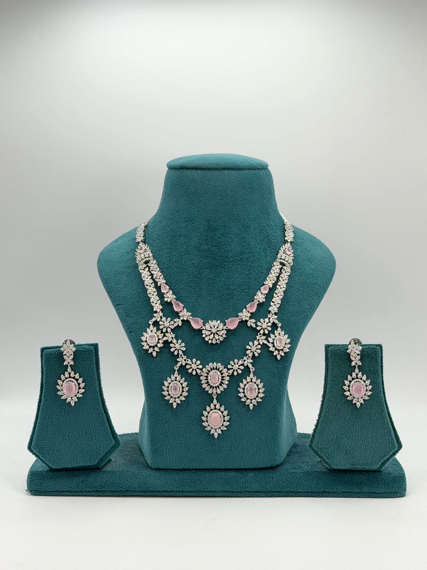 Silver plated American Diamond necklace set
