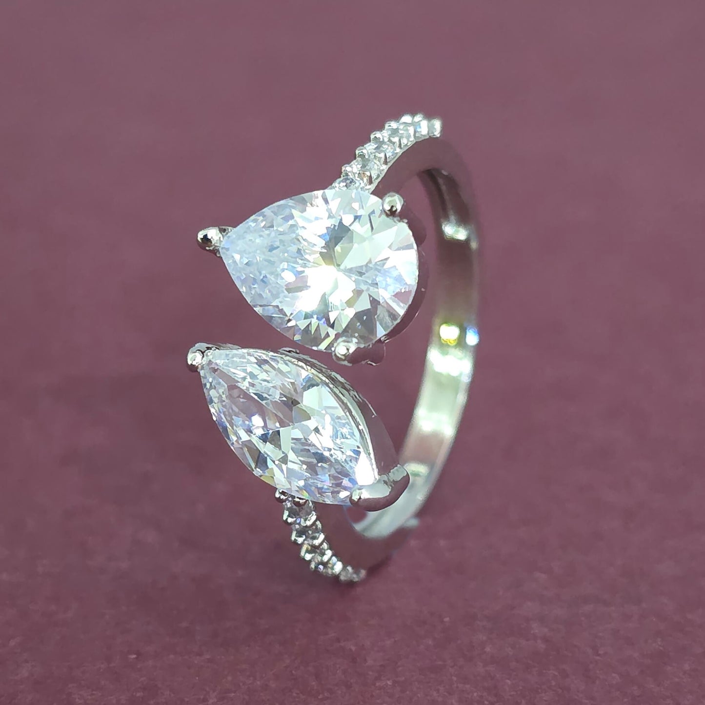 Silver American Diamond adjustable ring