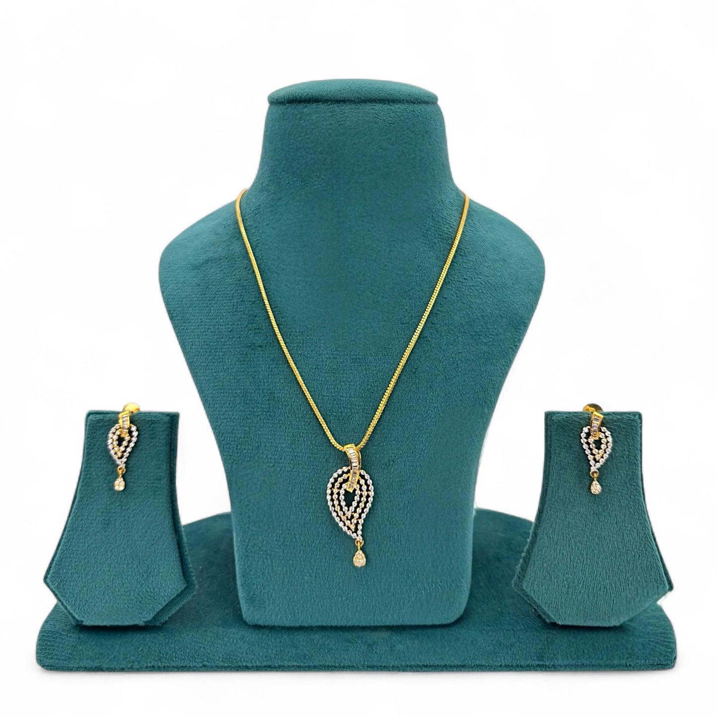 2tone Cz chain pendant set