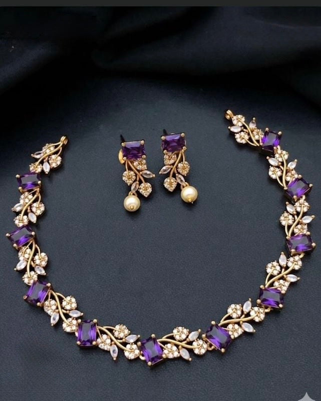 Gold plated purple necklace set