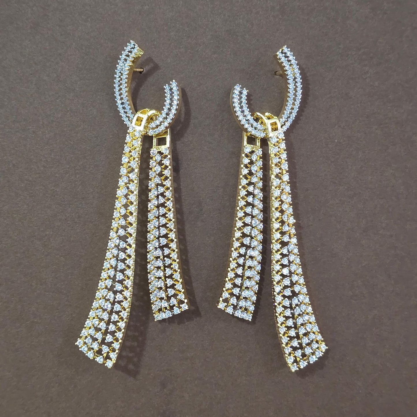 2tone American Diamond long earrings