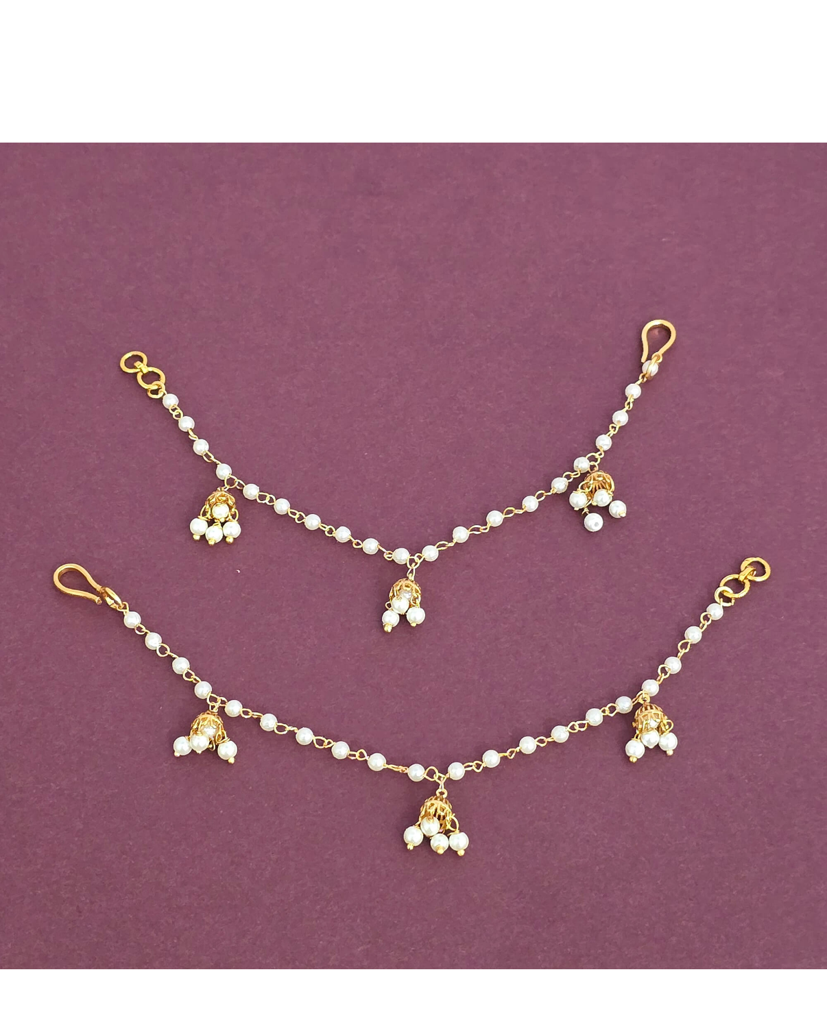 Gold plated single line bell ear chain