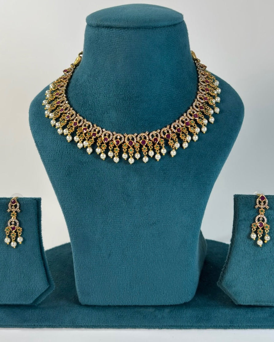 Gold plated American Diamond necklace set