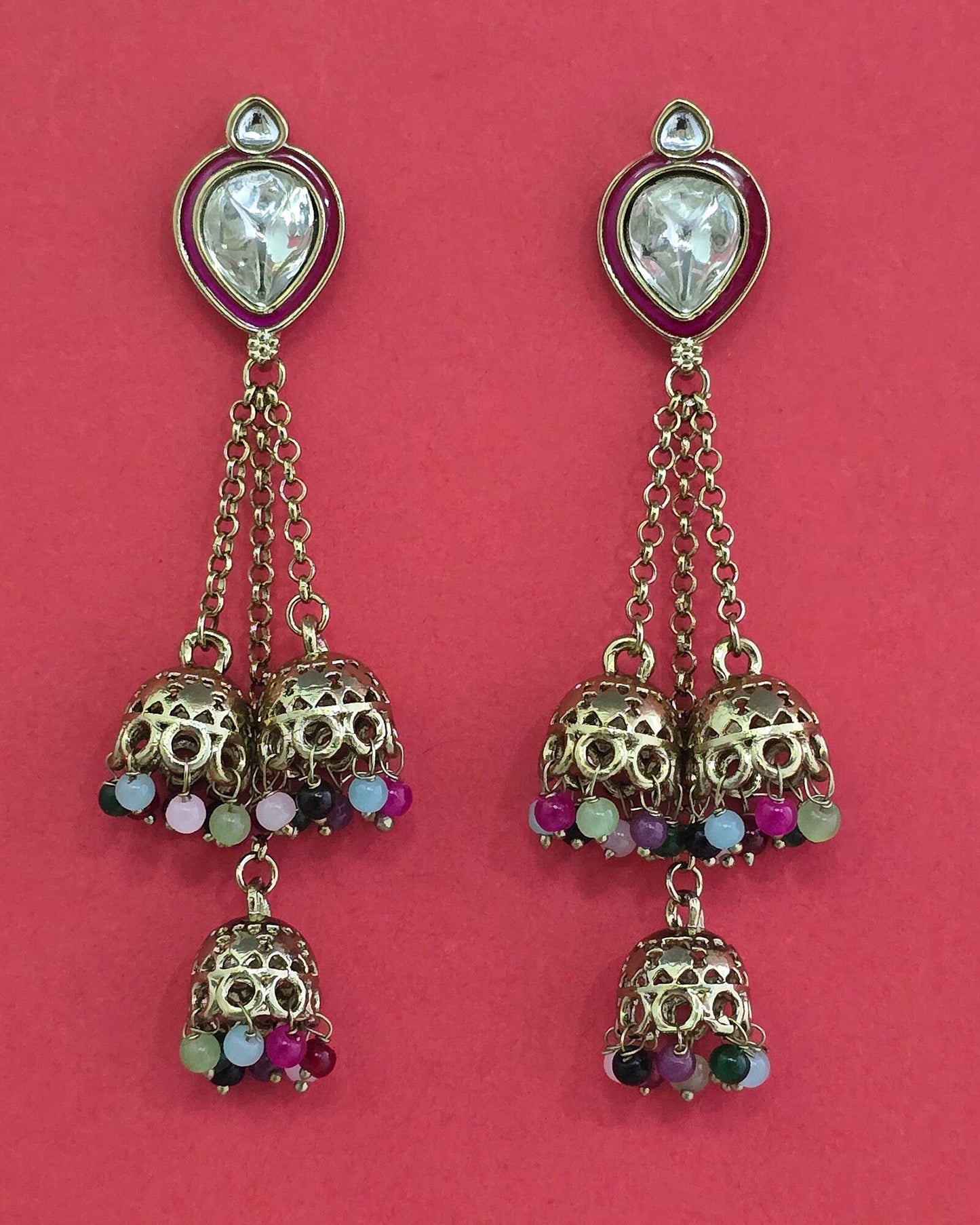 Mehndi plated long jhumki