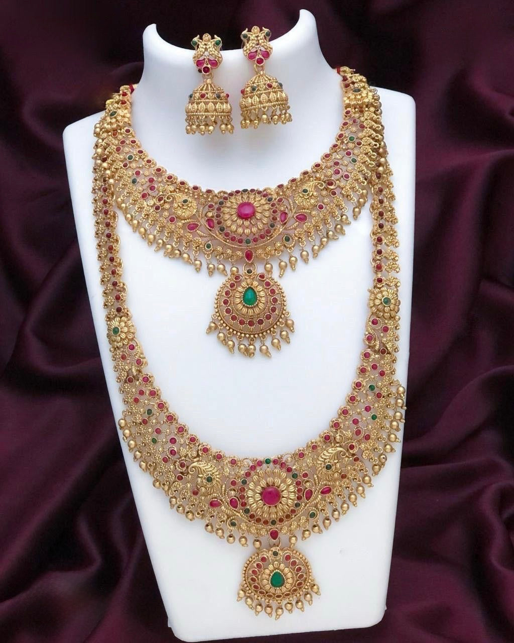 Matte gold plated combo necklace set