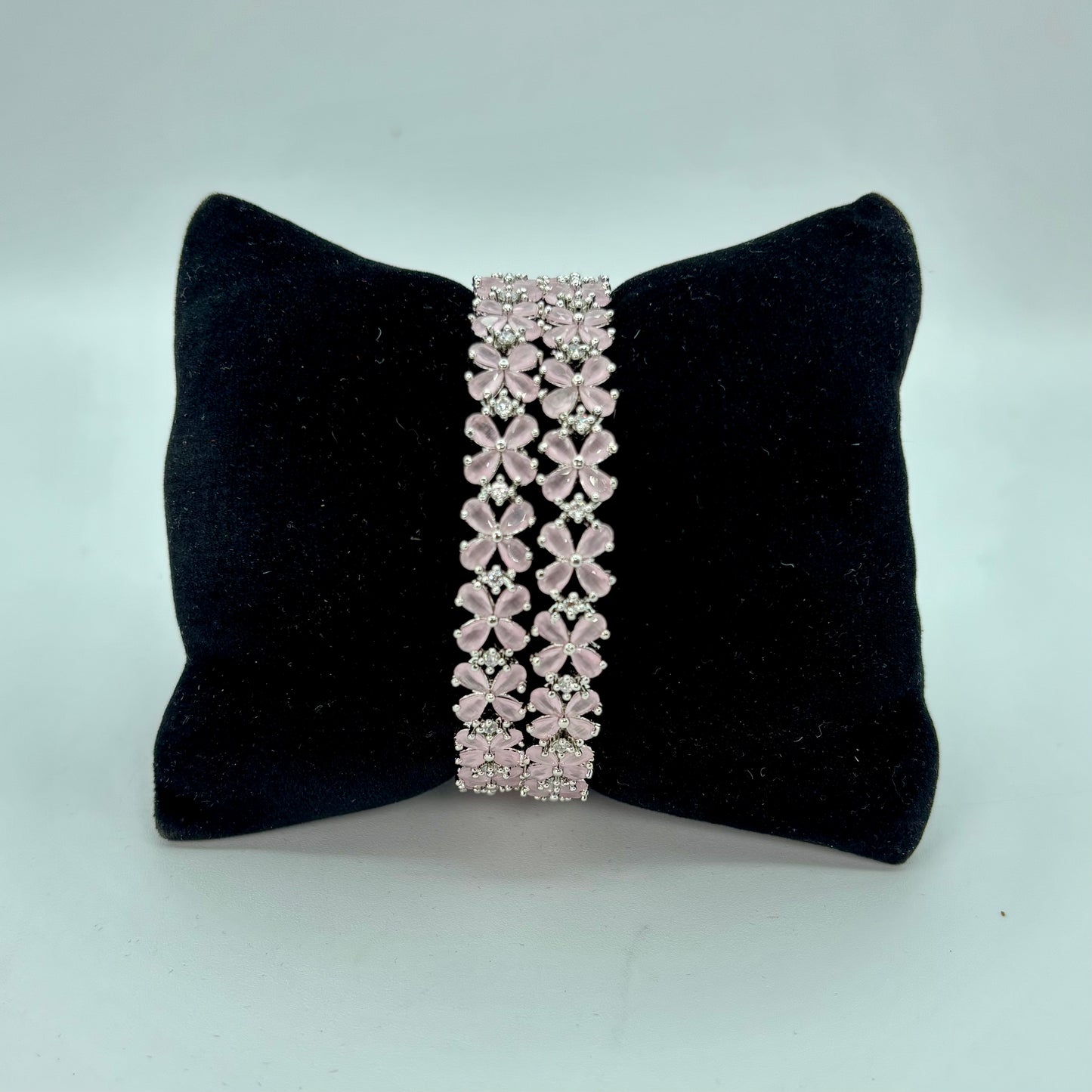 Pink silver AD bangles