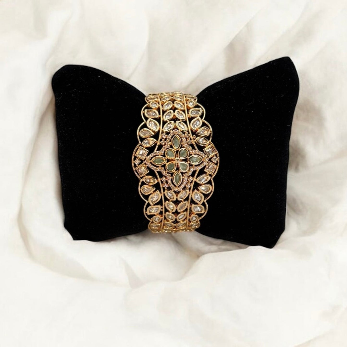 Pastel green kundan openable bracelet