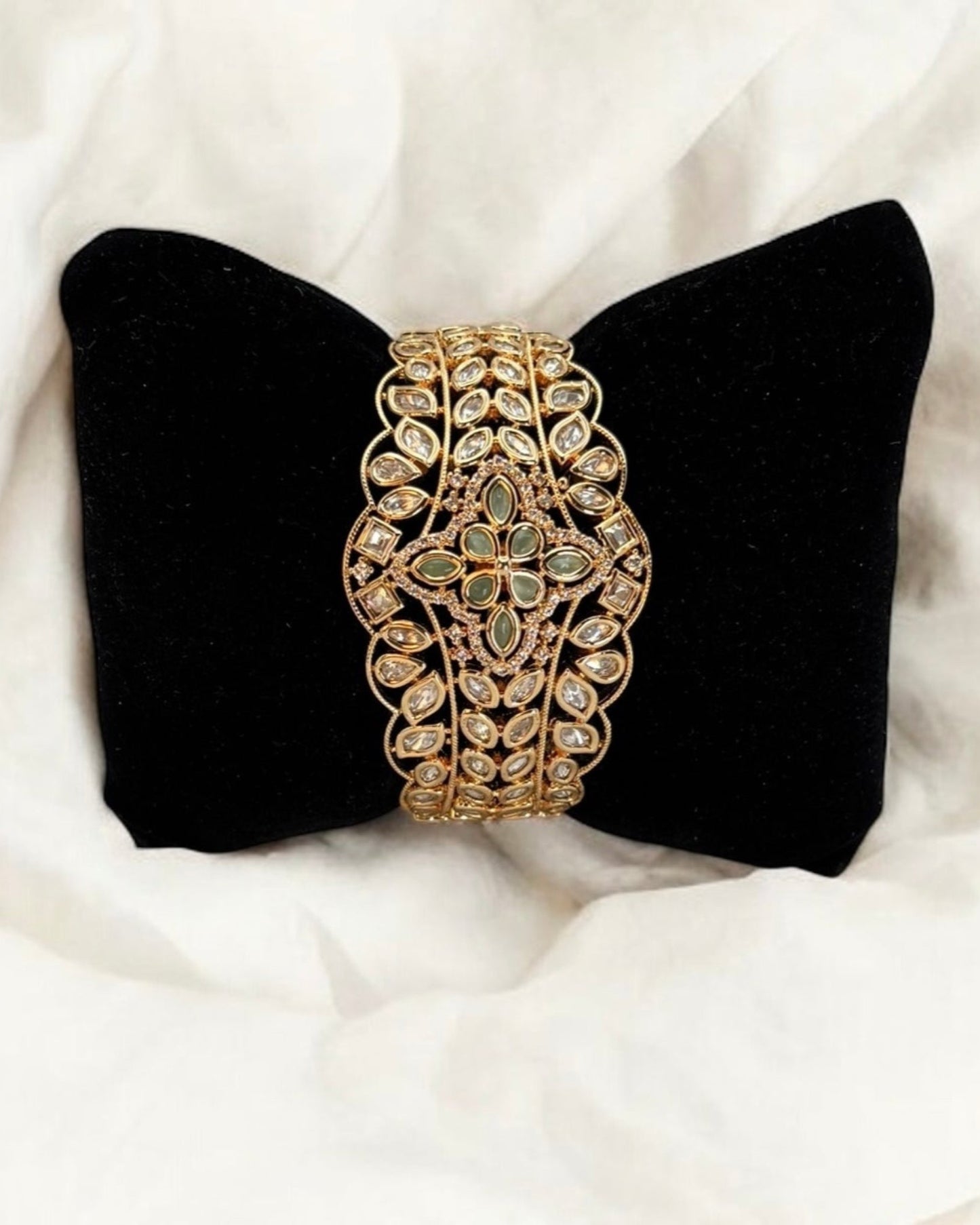 Pastel green kundan openable bracelet