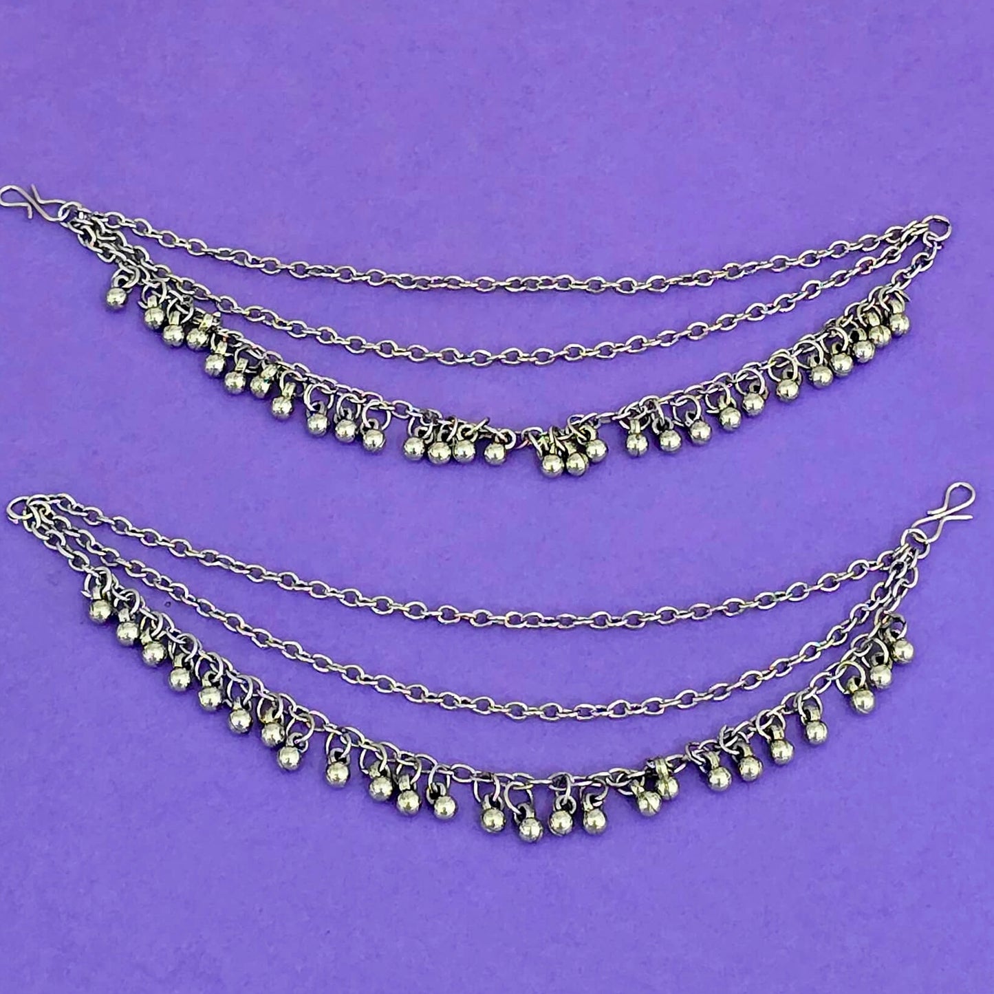 Silver oxidized ear chain