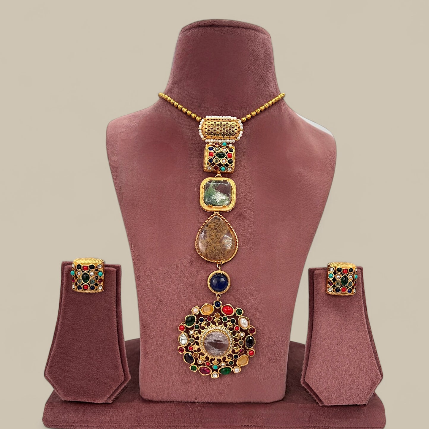 Gold plated statement tie necklace set