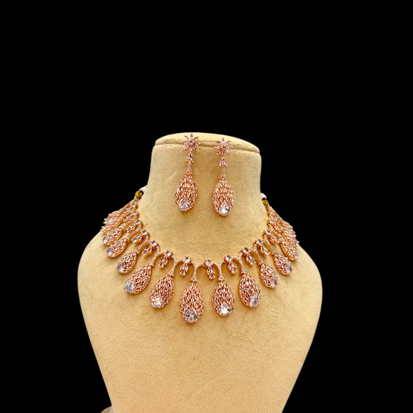 Beautiful design rose gold American Diamond necklace set with earrings