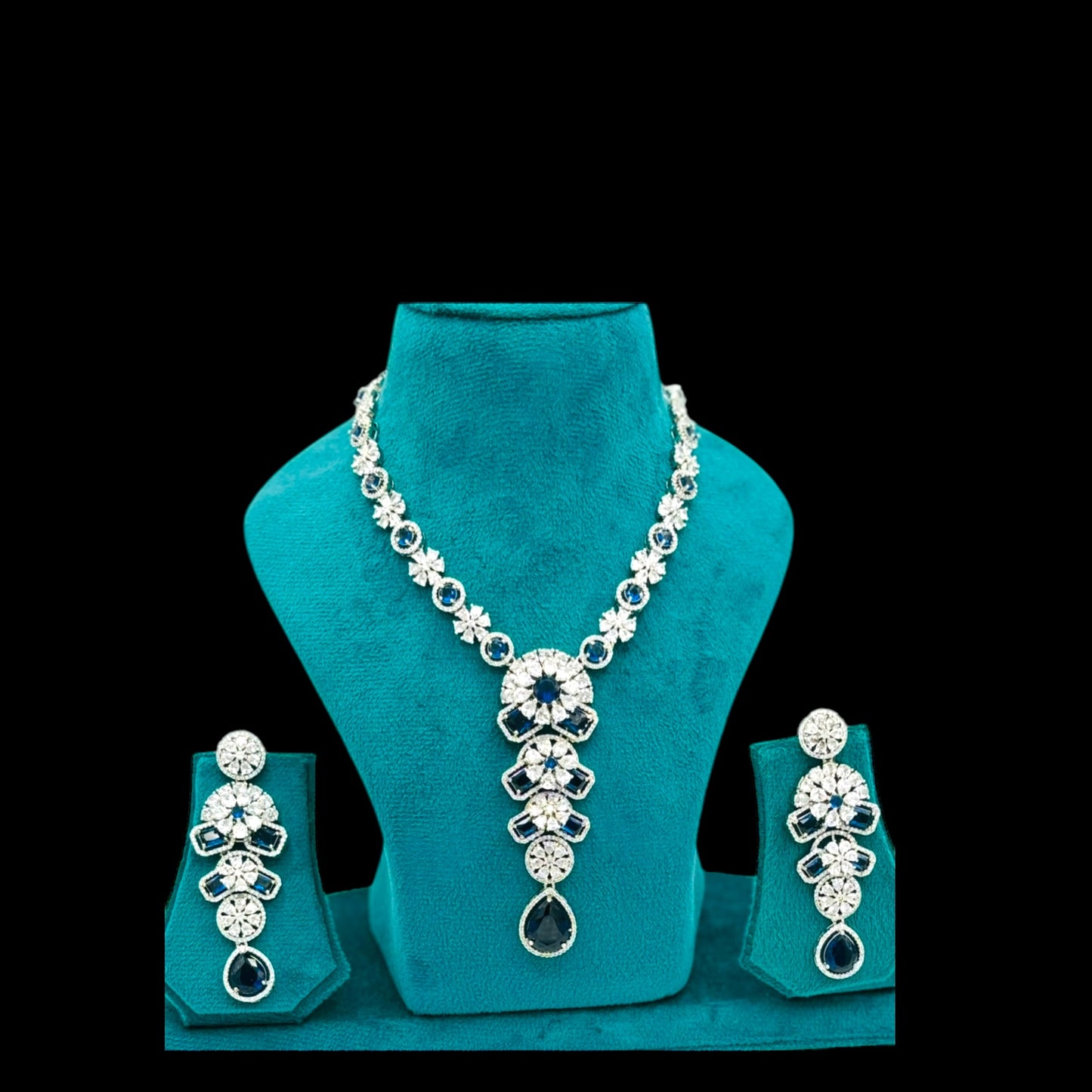 American Diamond necklace set with blue stones