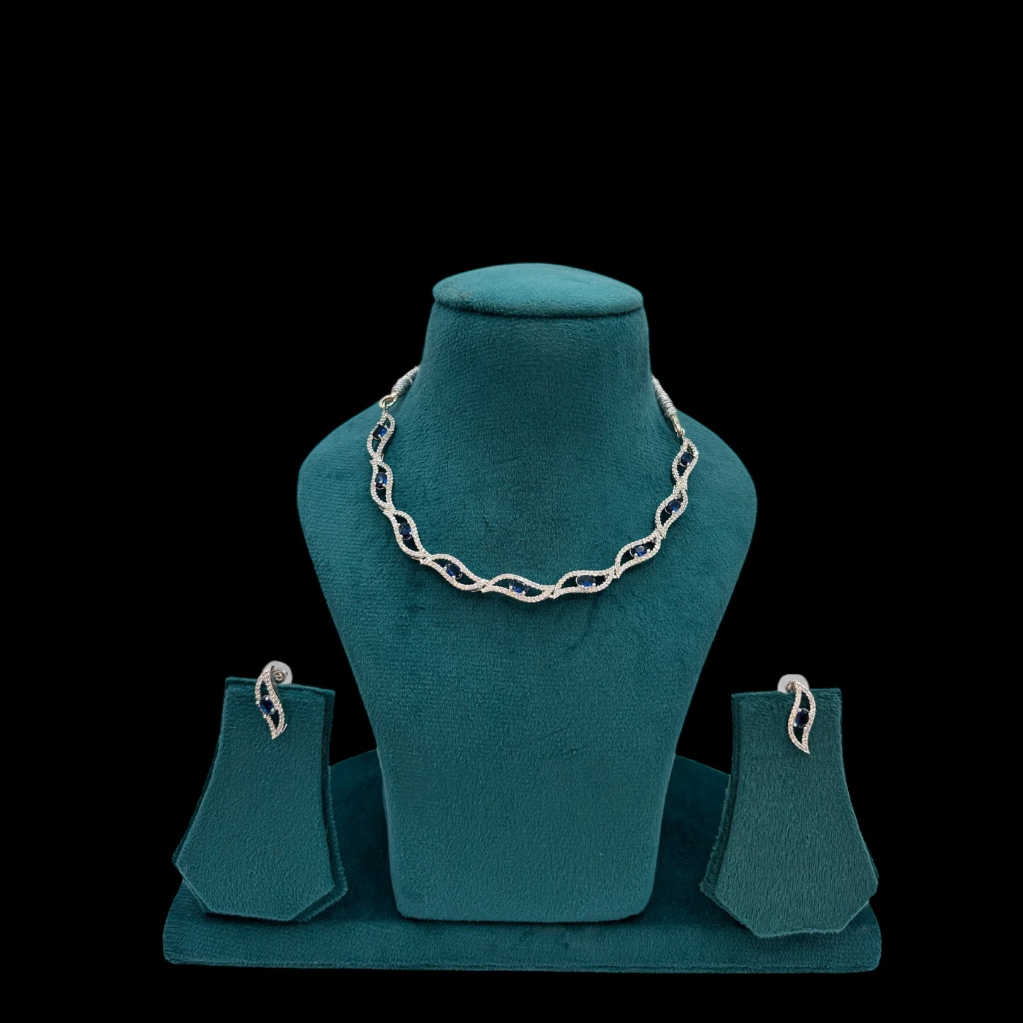 Blue American Diamond necklace set with studs