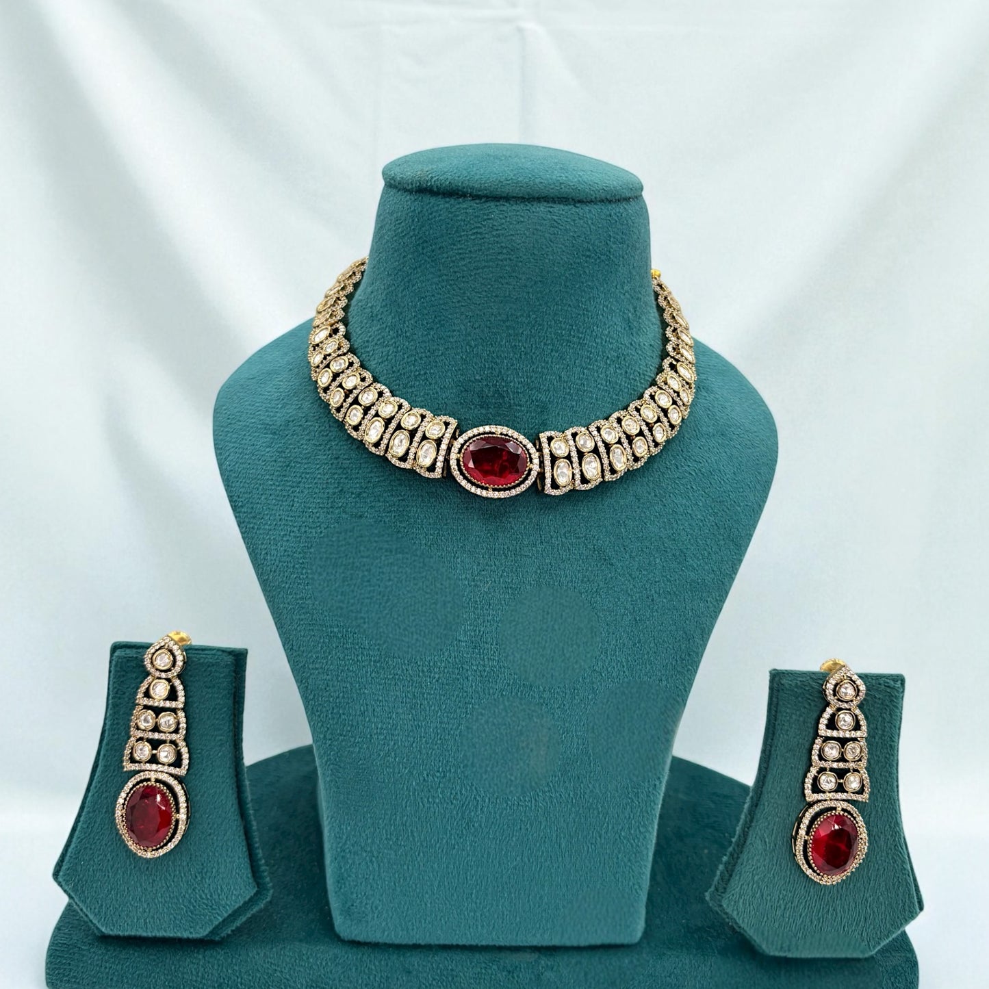 Kundan necklace set with red stones