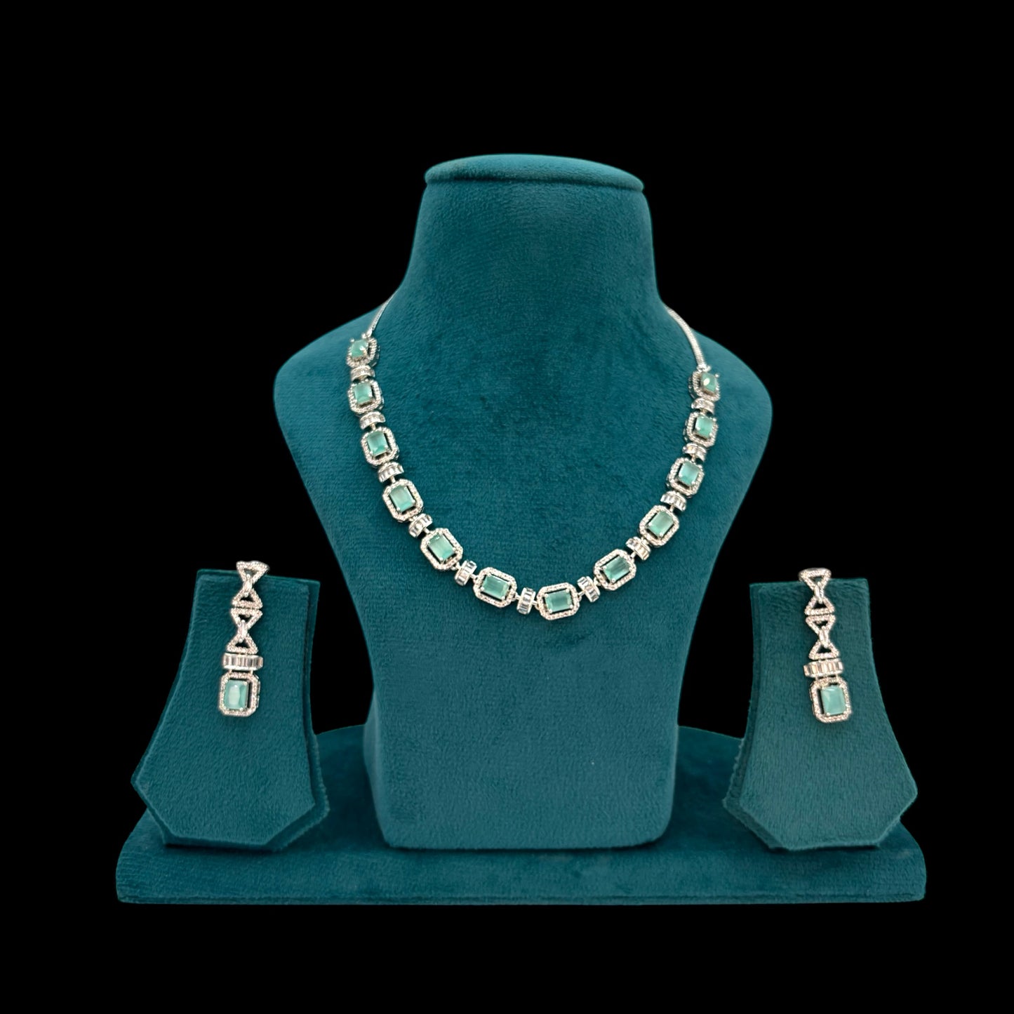 Pastel green American Diamond necklace set with earrings.