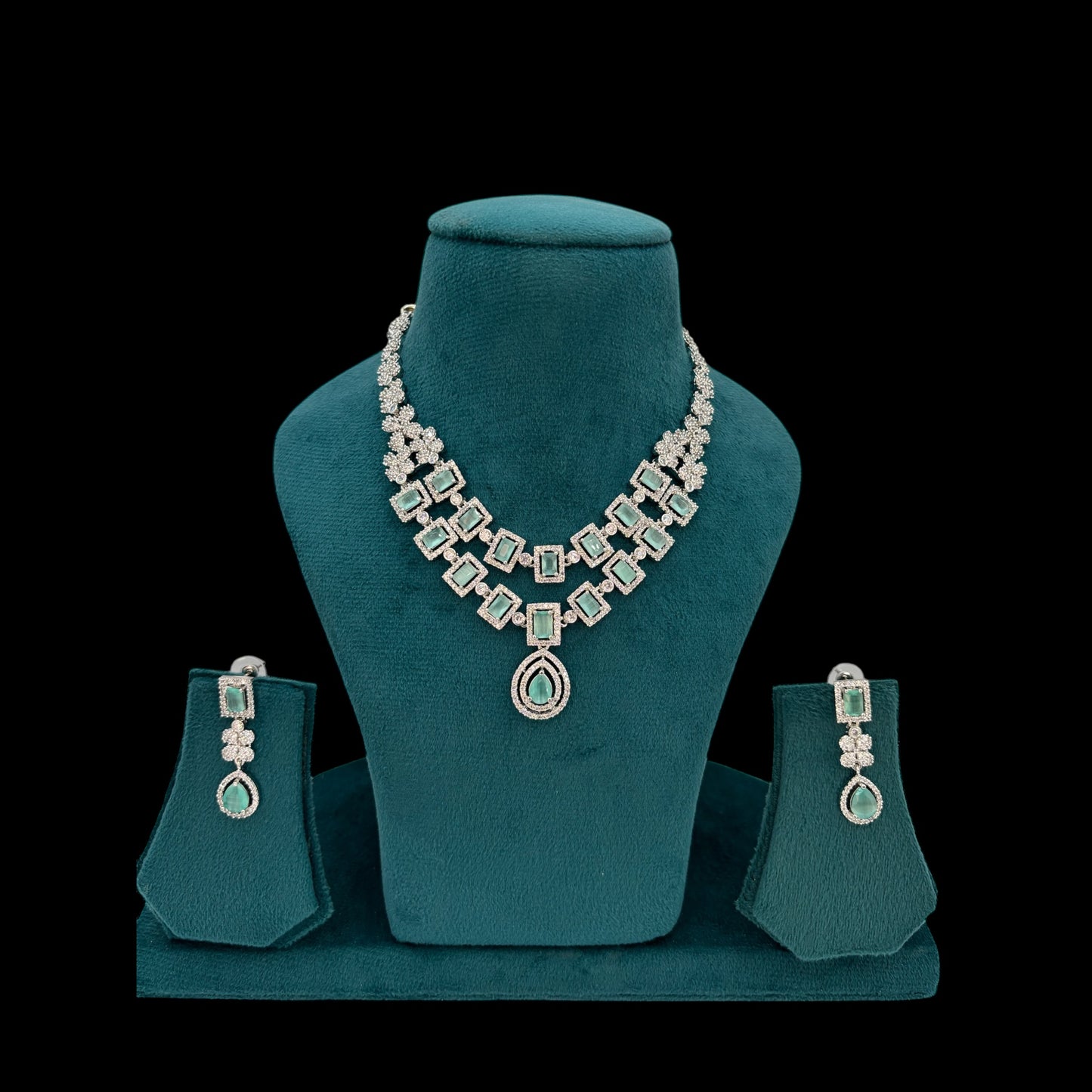 Two layer American Diamond pastel green necklace set