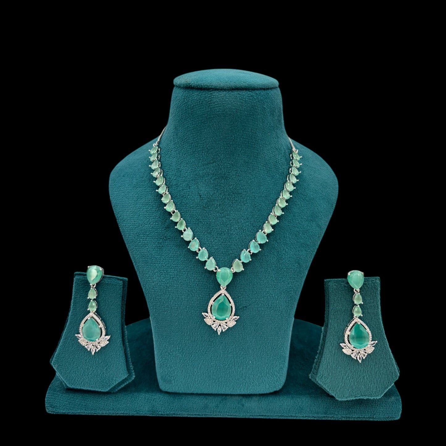 Pastel green American Diamond necklace set
