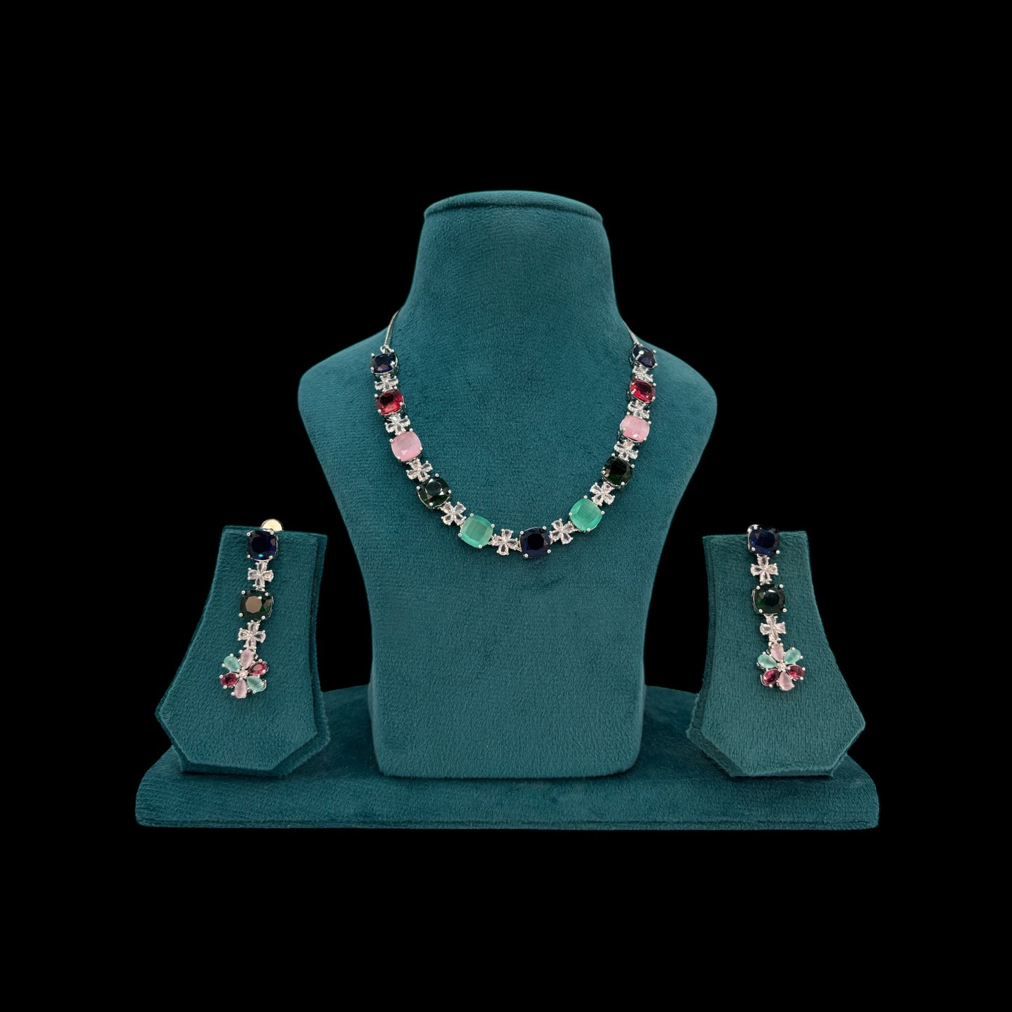 Multi coloured American Diamond necklace set