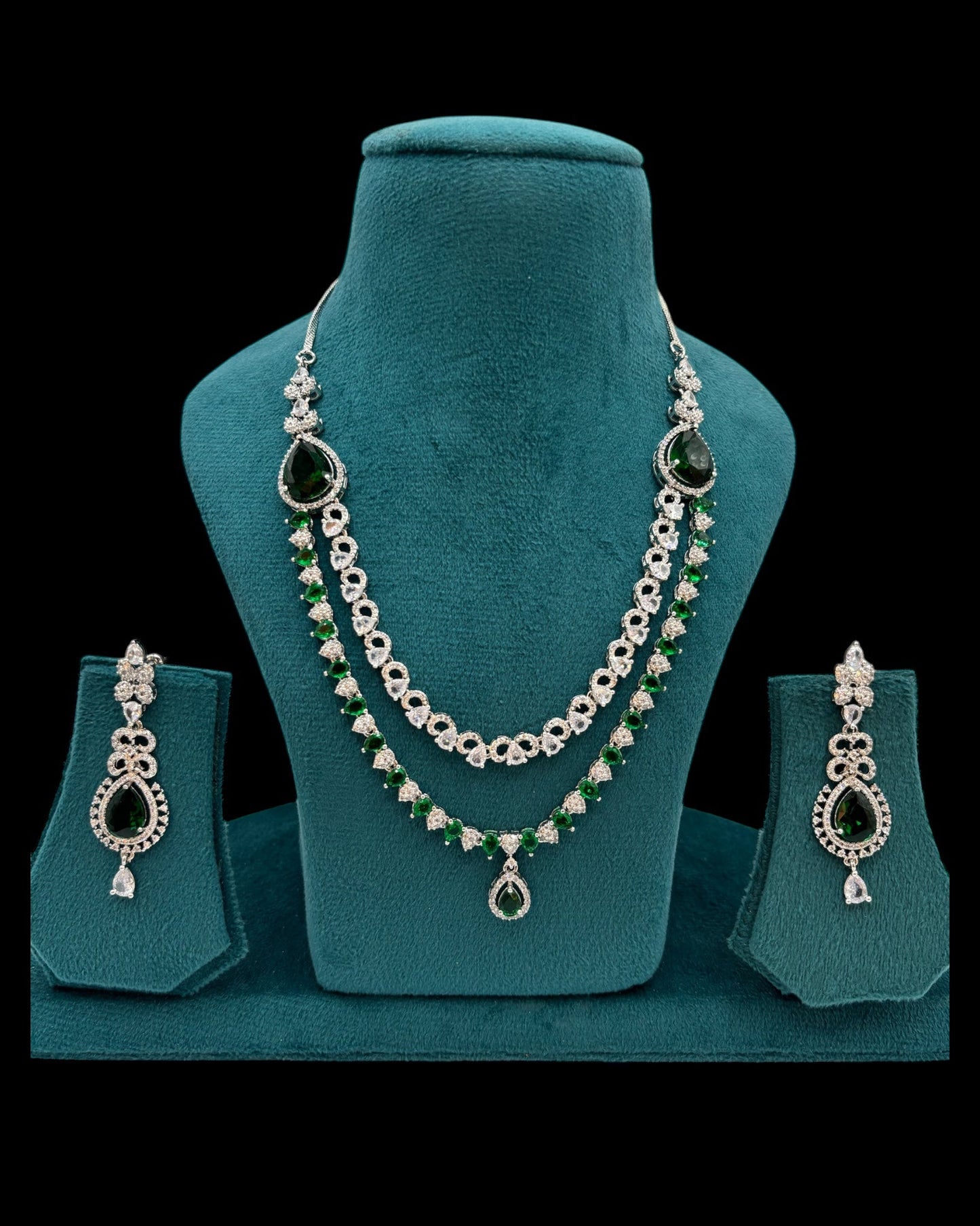 Two layer silver American Diamond necklace set