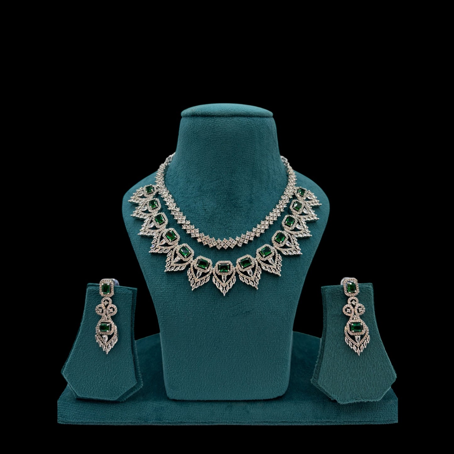 Emerald green American Diamond necklace set