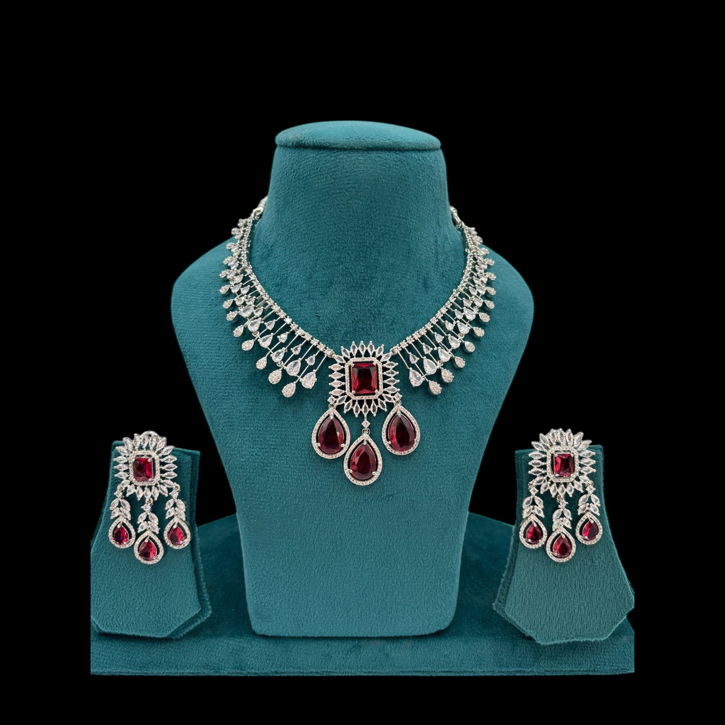 Red American Diamond necklace set with earrings