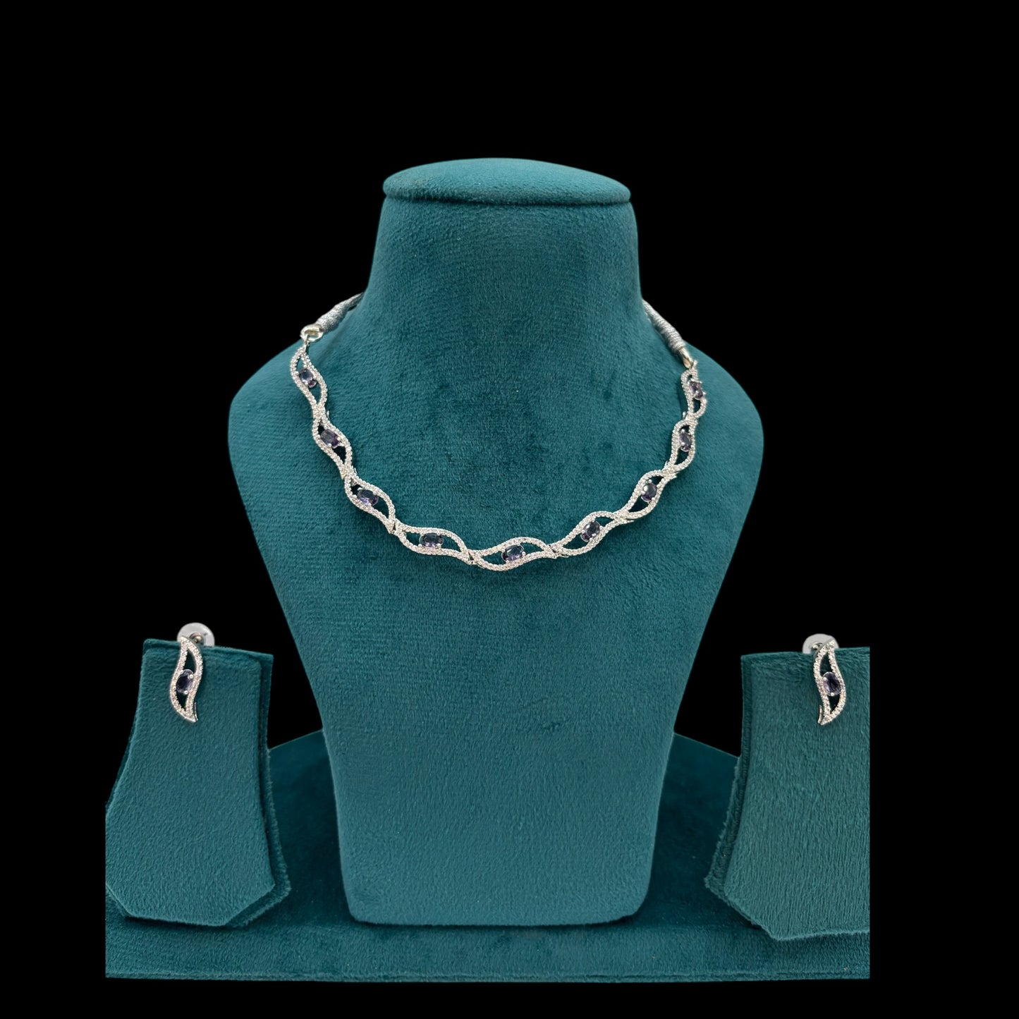 Simple purple American Diamond necklace set with earrings