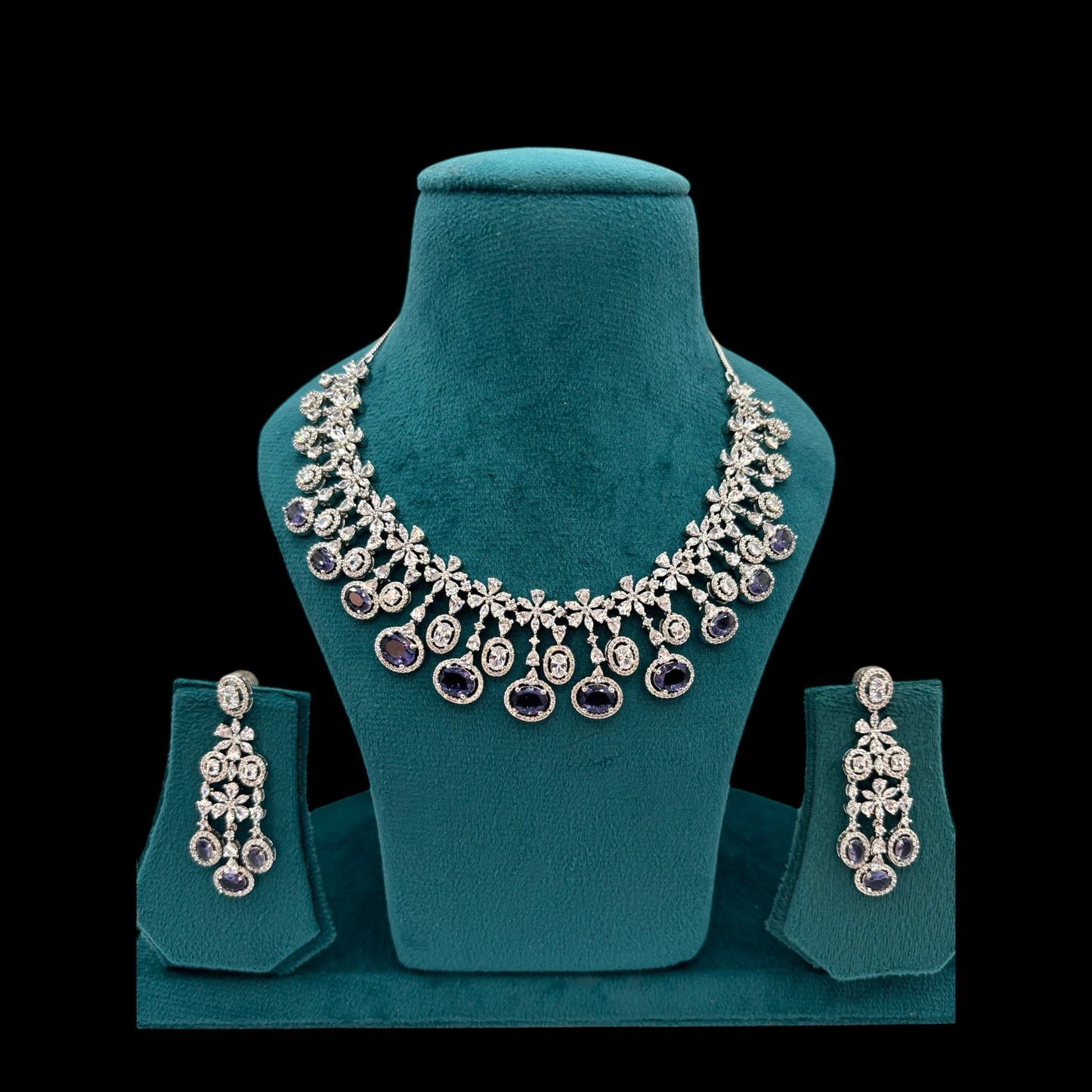 Purple designer American Diamond necklace set with earrings