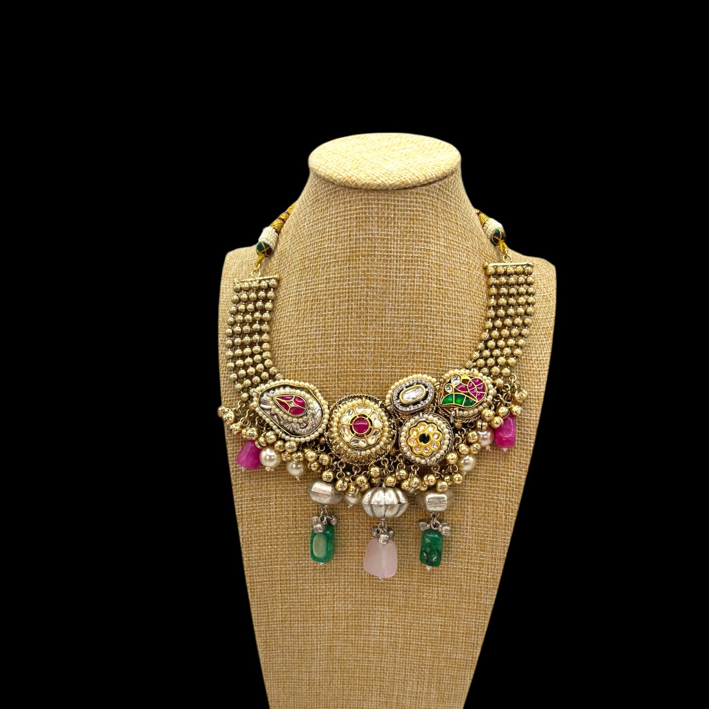Gold plated pachi kundan necklace