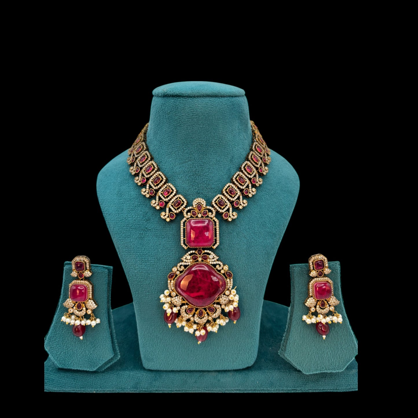 Premium quality big ruby doublet stones necklace set with Victoria polish