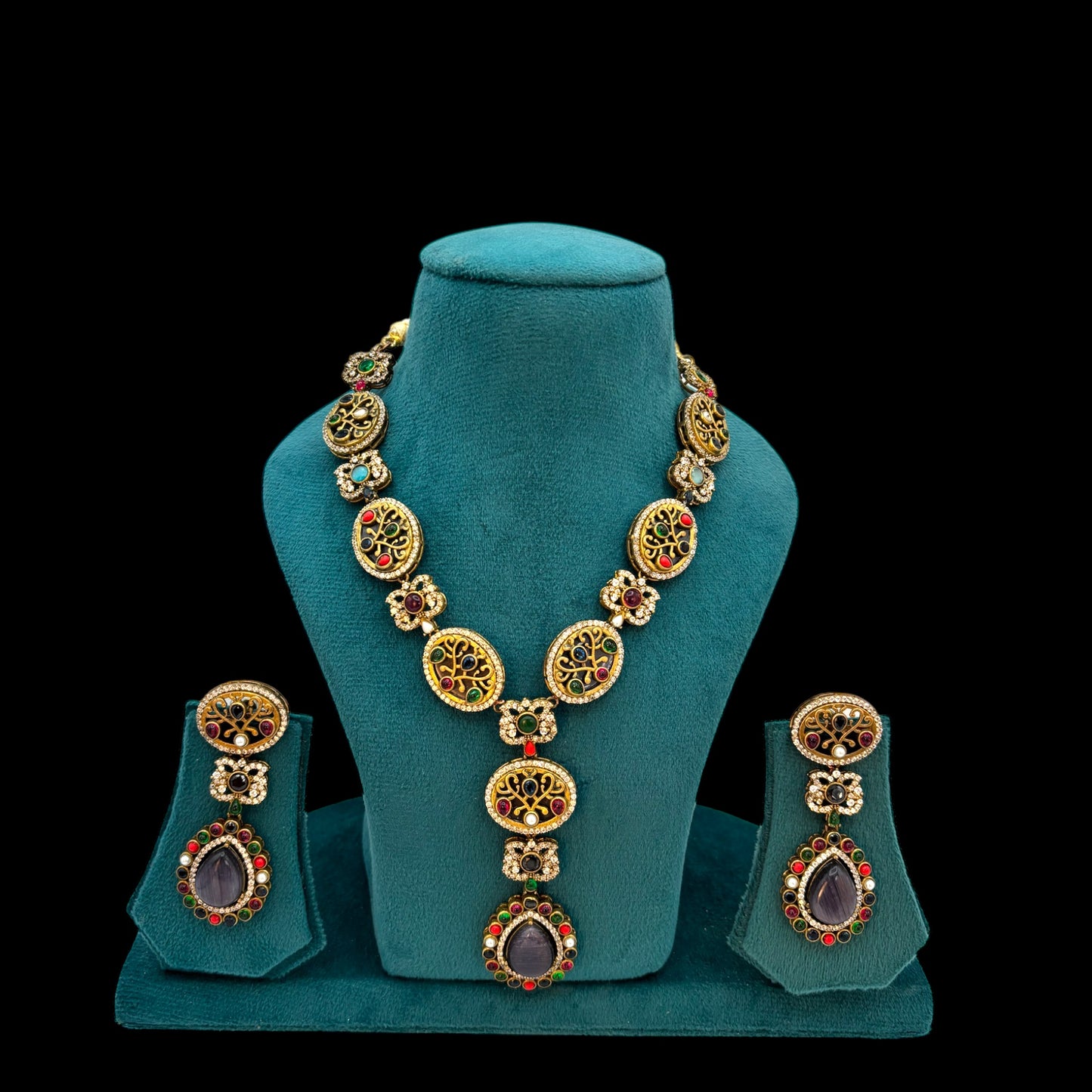 Contemporary gold plated long necklace set