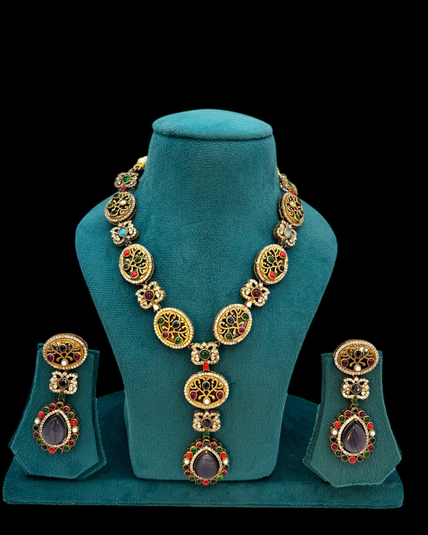 Contemporary gold plated long necklace set