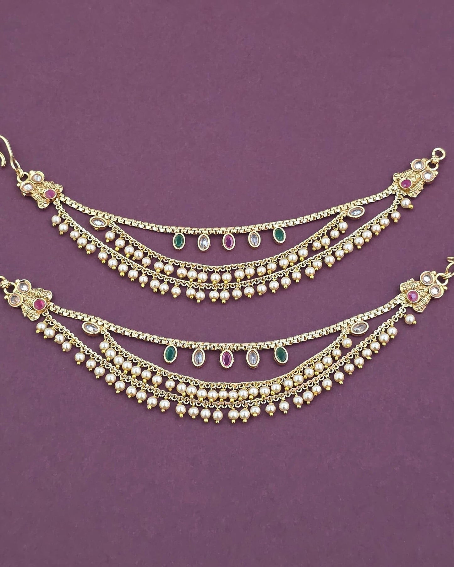 Gold plated three layers ear chain