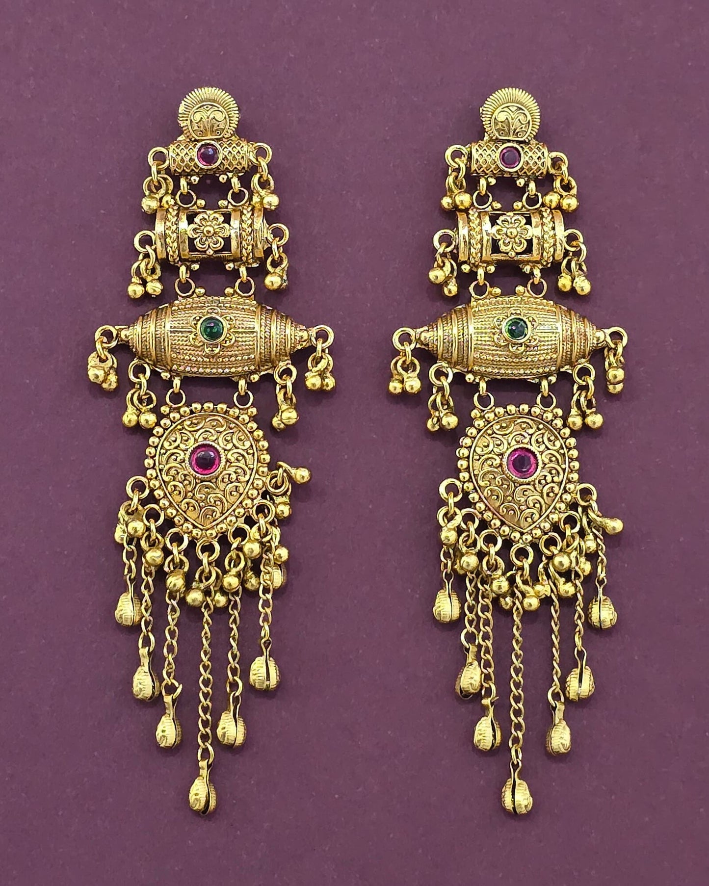 Gold plated long Kashmiri earrings
