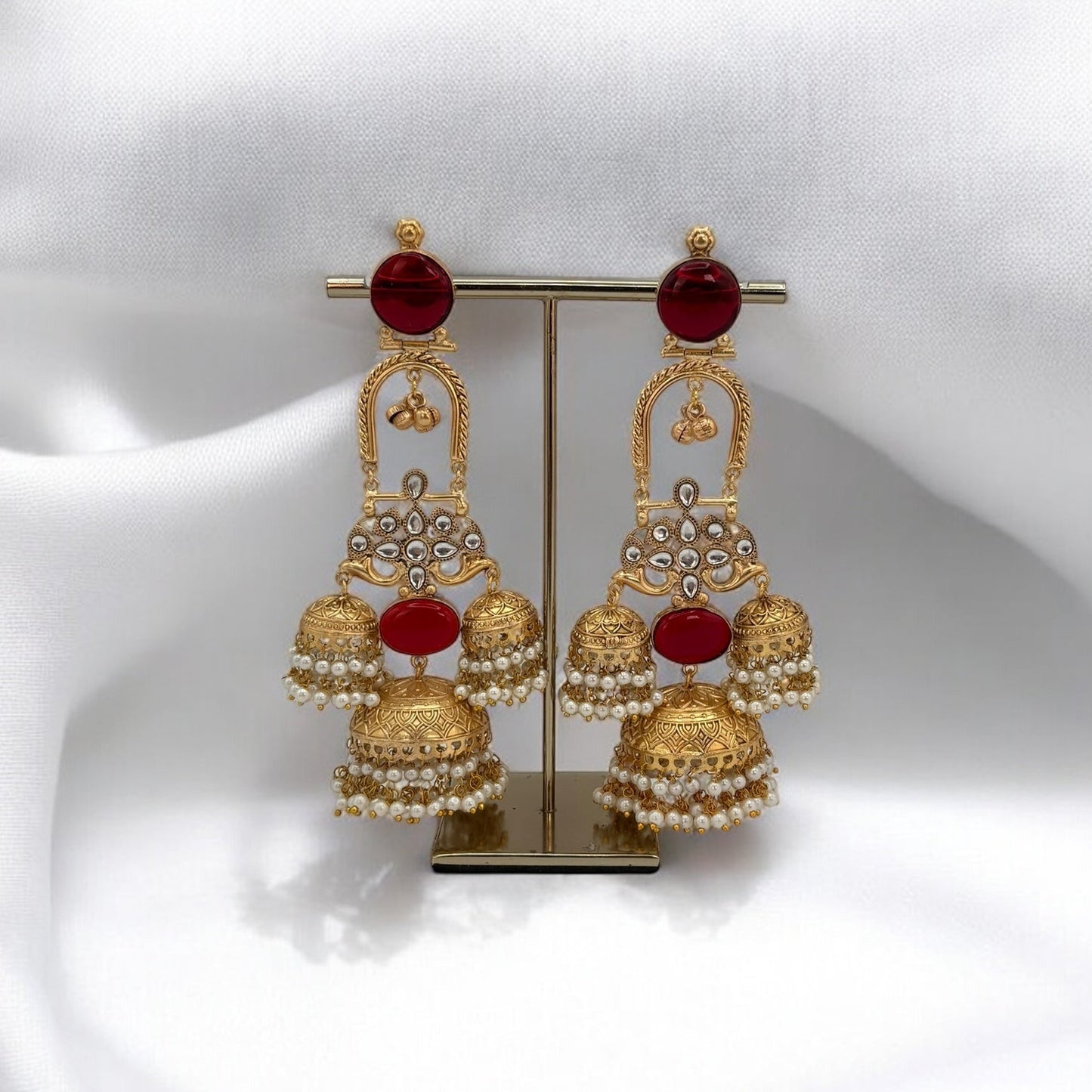 Light weight golden kundan jhumki earrings