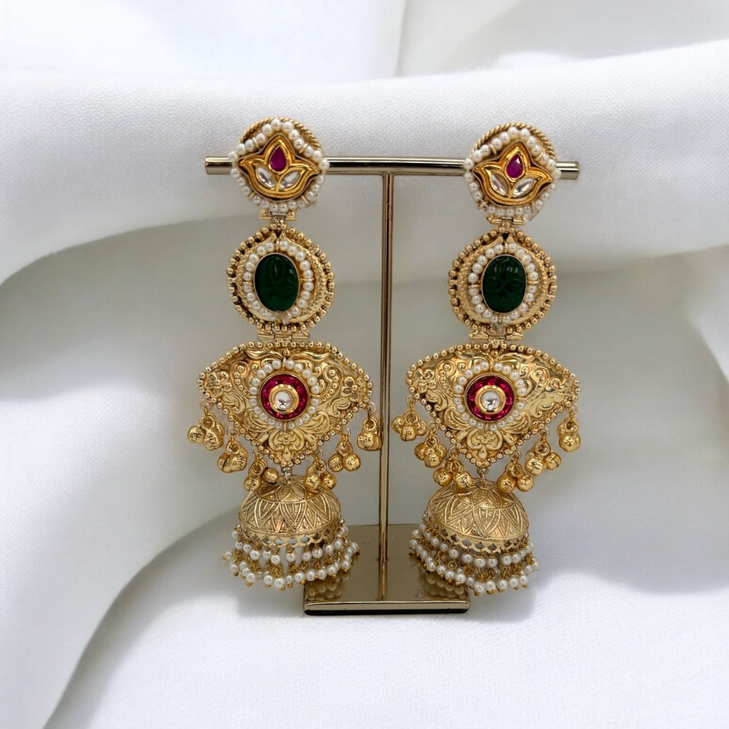 Handmade pachi kundan premium long earrings