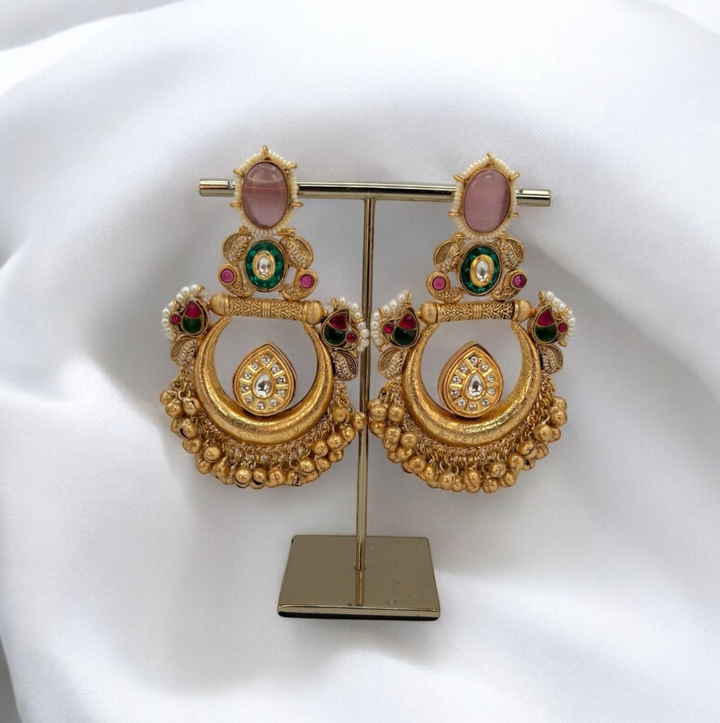 Premium gold tone fusion pink chandbali