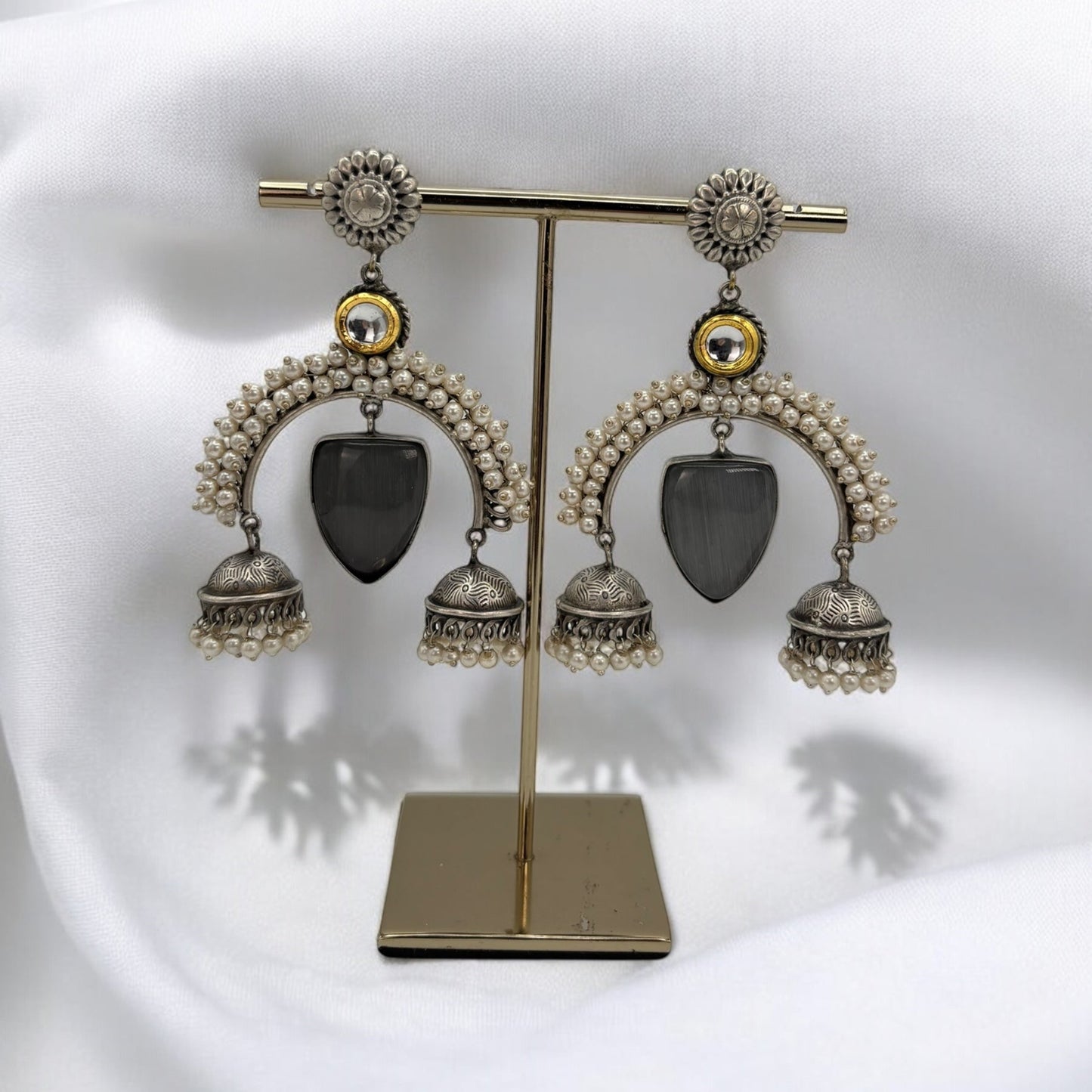 German silver oxidized earrings.