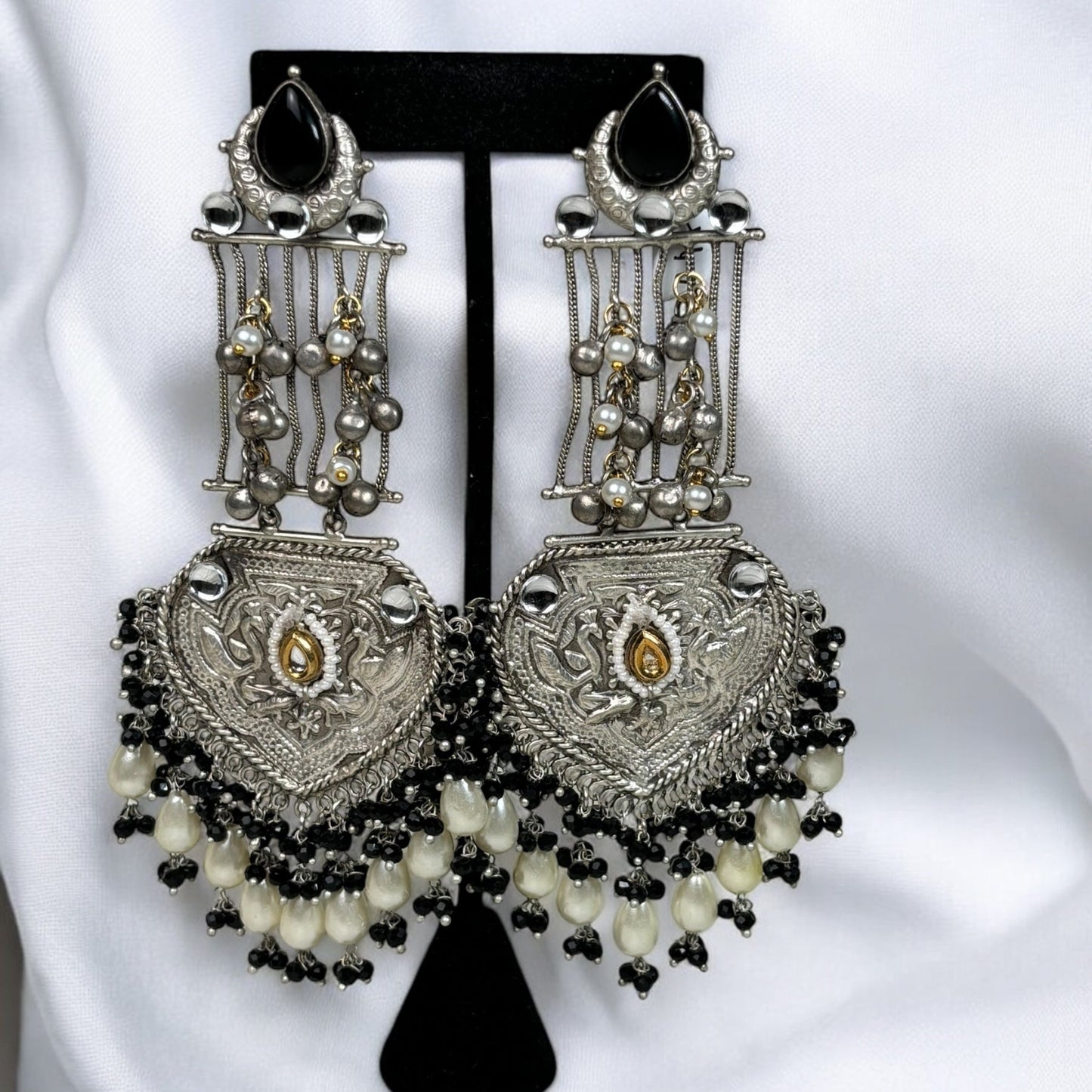 Statement German silver black earrings