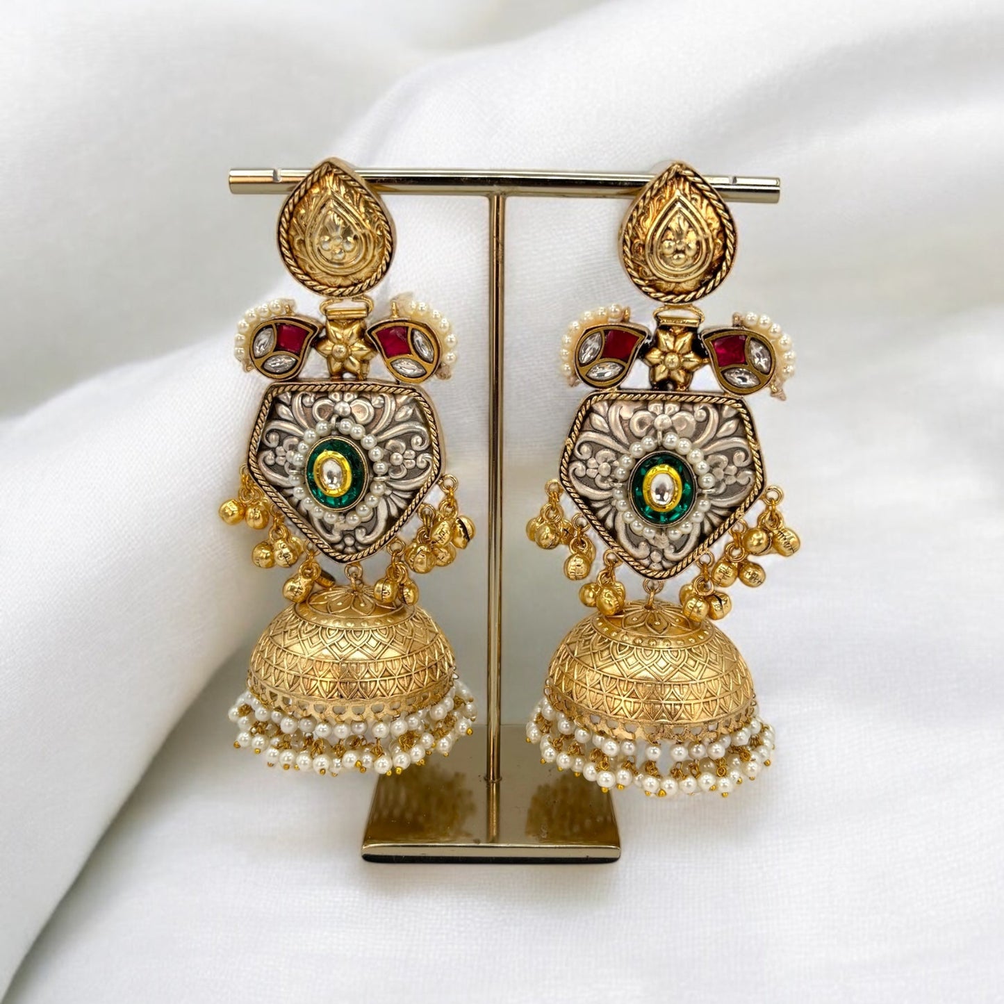 Handmade long pachi kundan earrings