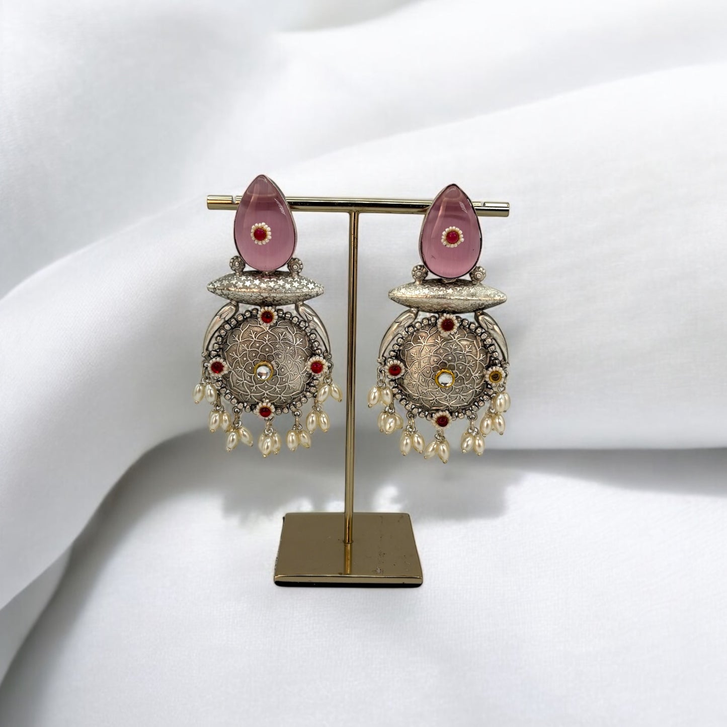 German silver earrings with pink stones