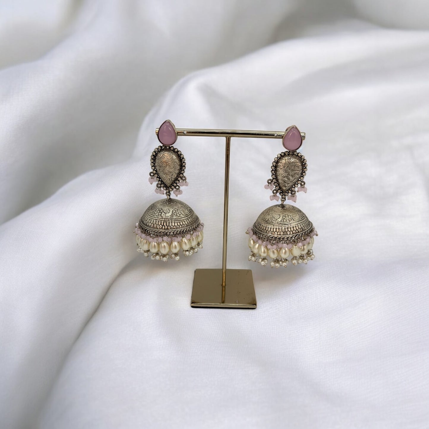 Pink German silver jhumki