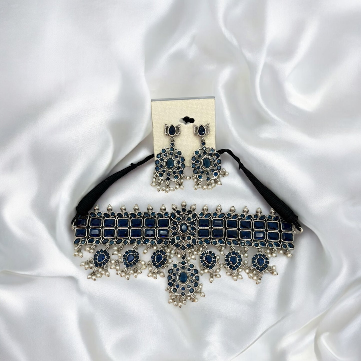 German silver choker set with blue stones