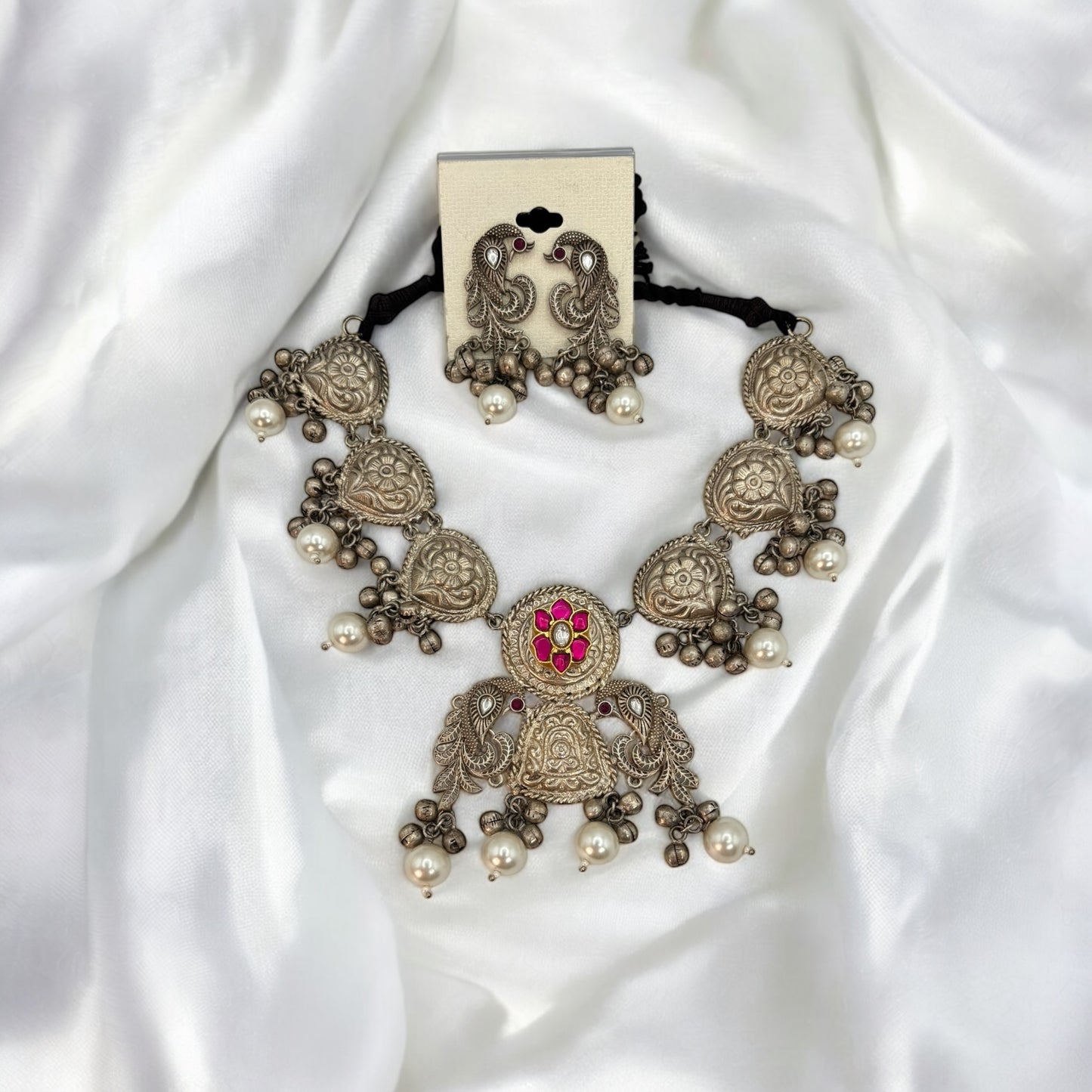 Peacock necklace set with pachi kundan.