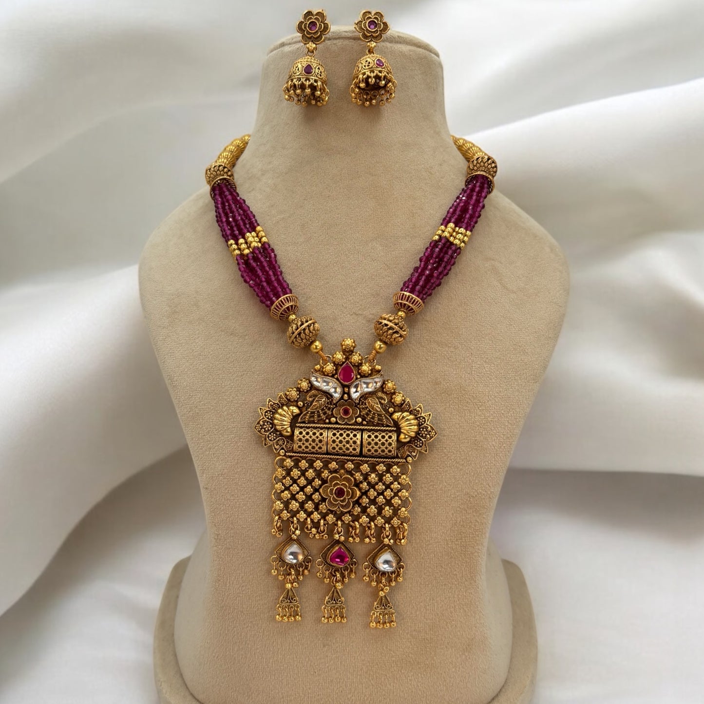 Antique copper kundan necklace set